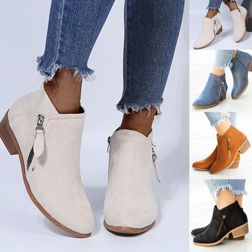Botas Chelsea al Tobillo Zapatos Damas Imitación Gamuza Informales Cremallera Cómodas Mujeres Zapatos Tallas - Imagen 1 de 25