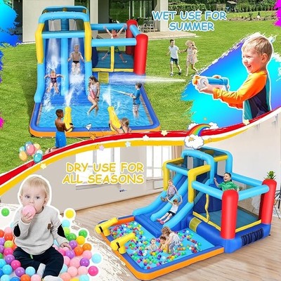 Inflatable Bounce House w/Climbing Wall and Ball Pit & Blower for Summer Time~