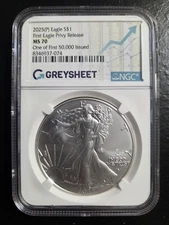 2025(P) SILVER EAGLE PRIVY NGC MS70 ONE OF FIRST 50K ISSUED GREYSHEET LABEL 