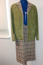 Vintage Peter Saunders tweed jacket skirt set, pink, green, cream fisherman core