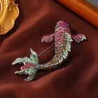 Koi Carp Brooch Colorful Crystal Rhinestone Statement Fish Pin Sea Jewelry Gift