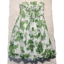 David’s Bridal White And Green Floral Strapless Crinkle Dress (No Size On Tag)