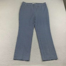 Talbots Pants Womens 12 Blue Geometric Flat Front Straight Leg Side Zip