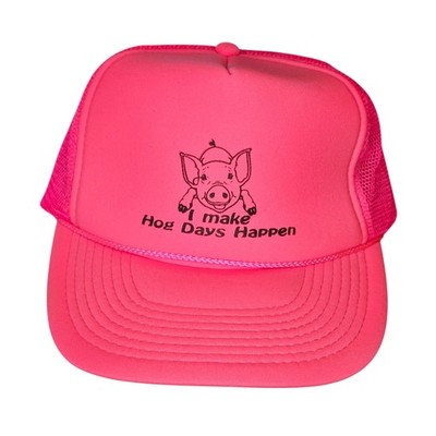 VTG Neon Pink Trucker Rope Hat Mesh Foam Pig Hog Swine Snapback Otto Kewanee IL