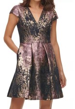 New 0P 0 Petite XXS Vince Camuto Pink Jacquard Cap Sleeve Short Fit Flare Dress