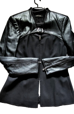 Escada. Jacke. Leder mit schnurwolleund seide.elan Gr 36