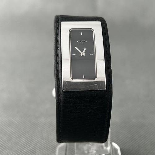 Gucci 7800s Womens Watch Silver S.Steel Black Leather Swiss Made New Battery
