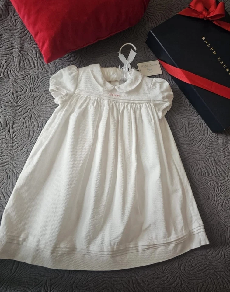 Ralph Lauren White Embroidered Collar Dobby Dress Bloomer Baby Girl Gift Set 24M - Image 2 of 4