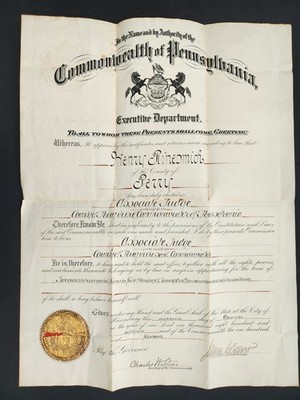 1889 antique HENRY RINESMITH perry county pa ASSOCIATE JUDGE CERTIFICATE
