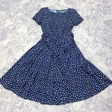 PRADA Dress Size S Retro Knee Length Navy White Polka Dot Half Sleeve