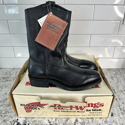 Vtg Red Wing Pecos Pull On Black Leather Steel Toe Work Boots Mens 8 EE NWB Rare