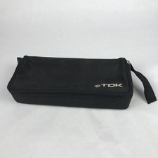 TDK Cassette Tape Case Holder Organizer 15 Tapes Soft Fabric Hard Plastic Black