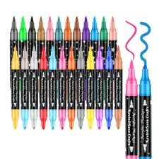24 Colors Dual Tip Acrylic Paint Marker Pens Set with Laser Pen Body