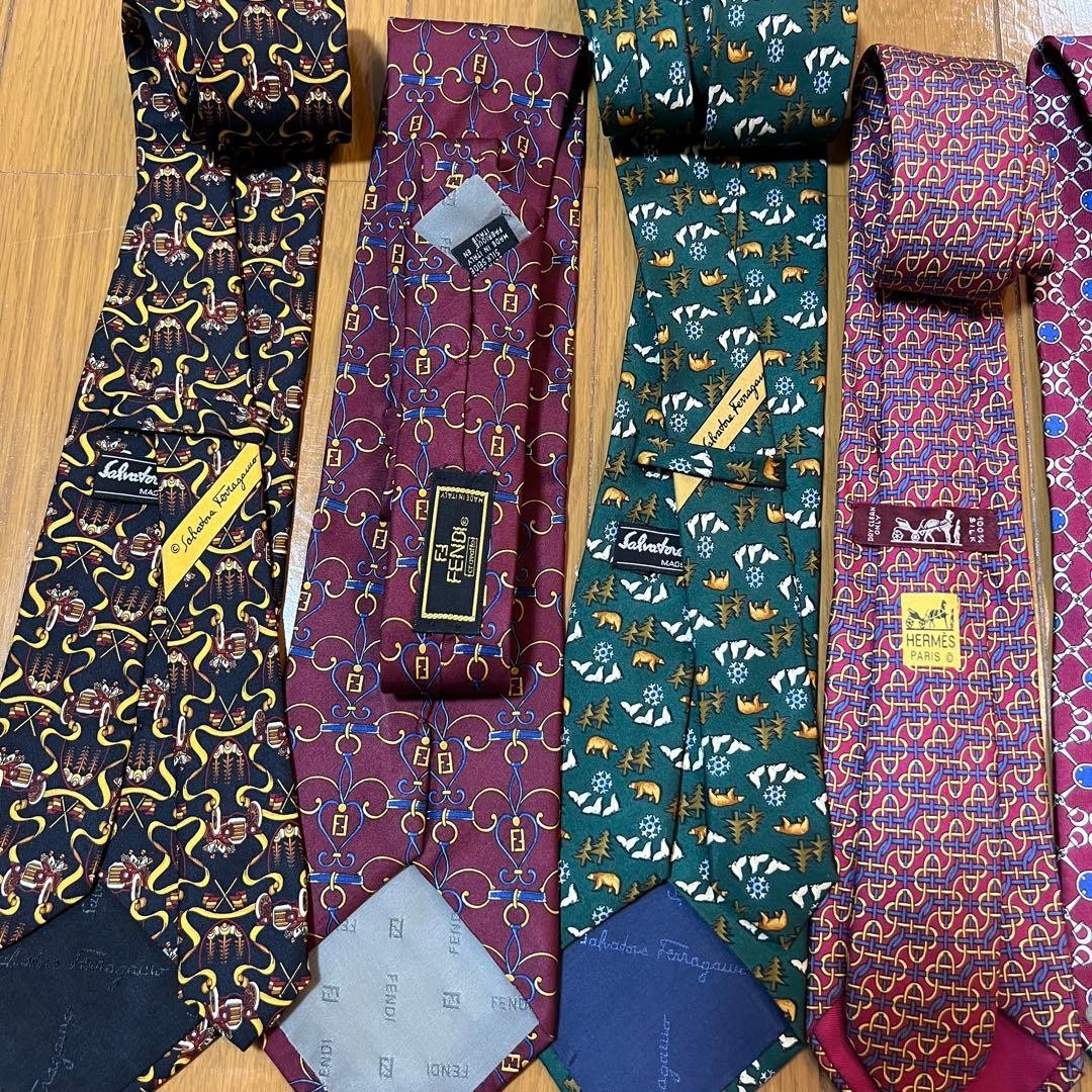 Hermes Fendi Ferragamo Versace Silk Men's Tie Set 9 Pieces Used thumbnail 10