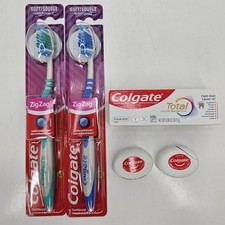 2 Colgate Zig-Zag Wide Compact Soft Adult Toothbrush w/ Floss Toothpaste