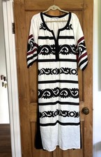 GREEK ARCHAIC KORI Lefkada Embroidered Belted Maxi Dress, Linen B&W,