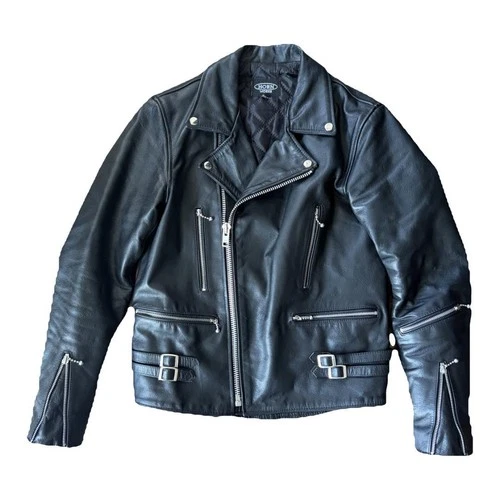 HORN WORKS Buffalo Leather Double Riders Jacket Black L Liugoo - product listing photo