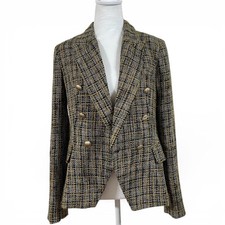 Elie Tahari Tweed Blazer Gold Black Double Breasted Metallic Size 6 - NWOT