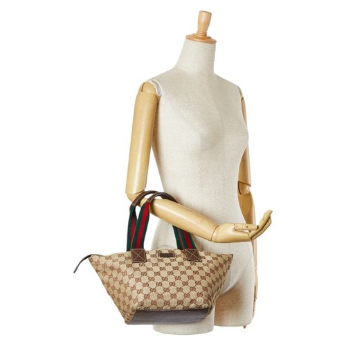 Gucci Gg Canvas Tote Bag Handbag 131228 Beige Brown Leather Women'S Used - Bild 7 von 7