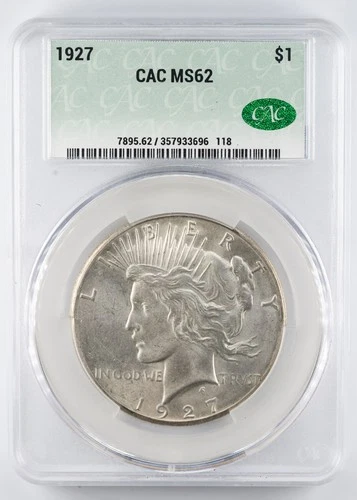 Certified 1927 Peace Dollar CAC MS62 Silver $1