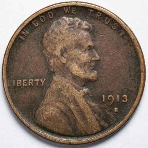 1913-S Lincoln Wheat Penny Cent San Francisco Mint Fine (F) Details