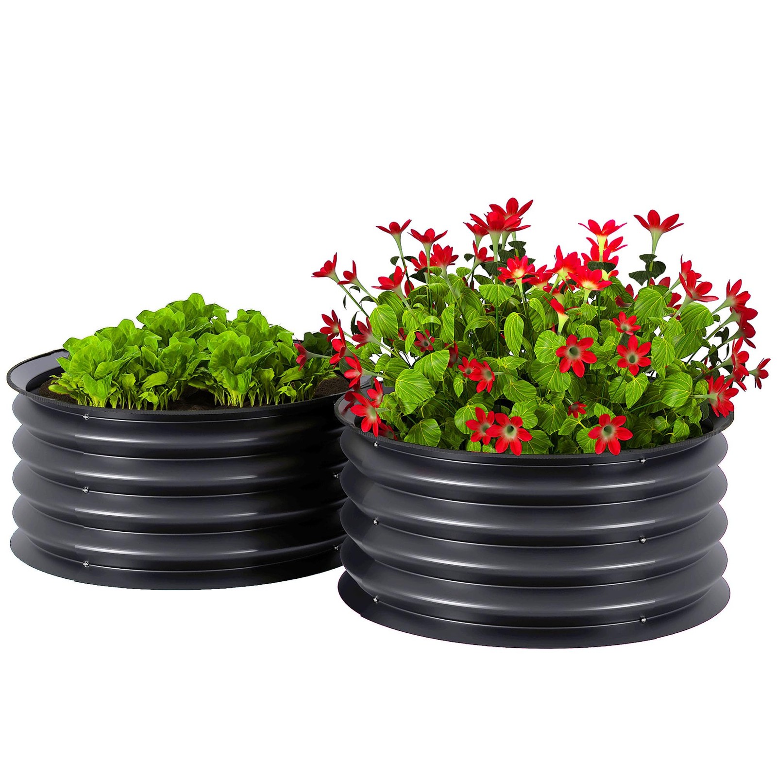 Outsunny Raised Garden Beds Set Of Two Galvanised Steel Round Dark Grey - Image 2