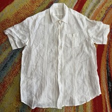 British India Classics Italian Linen Guayabera Shirt Mens 2XL White Short Sleeve
