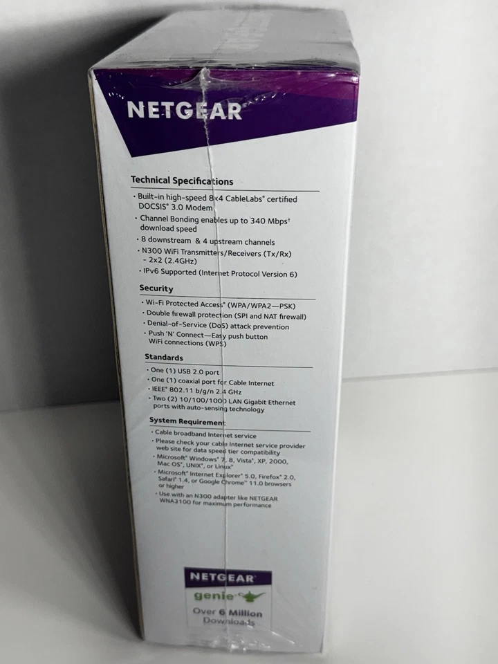 NETGEAR N300 WiFi Cable Modem Router New C3000100NAS) Model C3000 NEW Sealed - Image 4 of 4