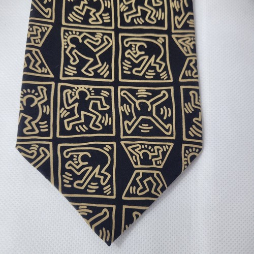 Vintage Keith Haring Dancers Playboy Archives Silk Neck Tie Black Gold 56"x3" - Picture 3 of 8
