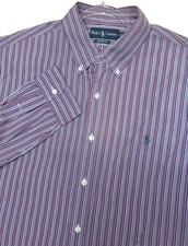 Ralph Lauren Shirt Mens XL Purple Striped Custom Fit Button Down Cotton Casual