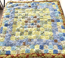 YO YO Fabric Lap QUILT 41"x41" FINISHED Handmade Warm Clean, Colorful Backing