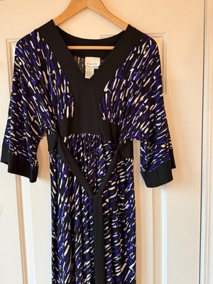 DM donna morgan jersey dress, belted, 3/4 sleeve, black/purple, size 14