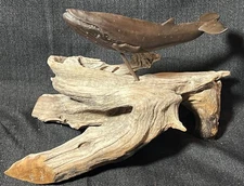 Vintage Cast Metal Bronze Art Sculpture Humback Whale Nautical Art on Driftwood