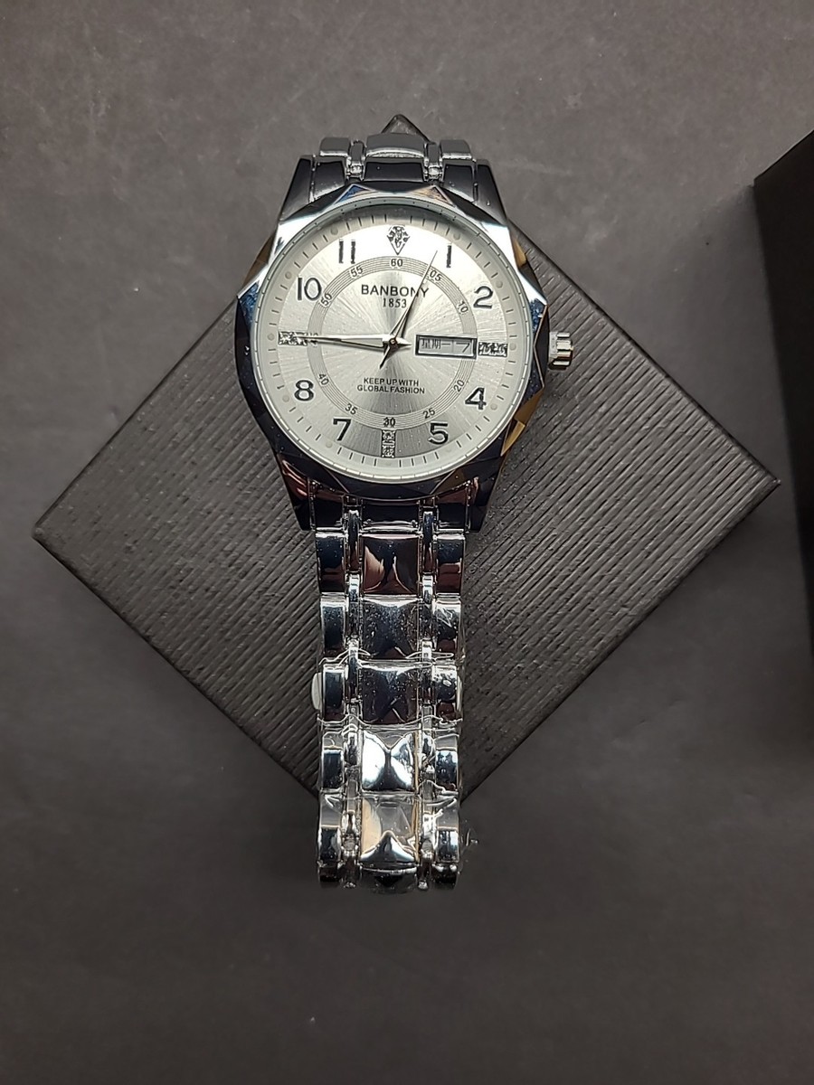 Banbony Men's Luxury Silver Watch With Silver Dial 1/2 Inch Band