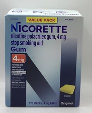 Nicorette Nicotine Gum Original 4mg Stop Smoking Aid 170 Ct EXP 9/26