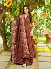 Premium Brown Crunchy Silk Kurta Palazzo With Dupatta For Wedding  Party