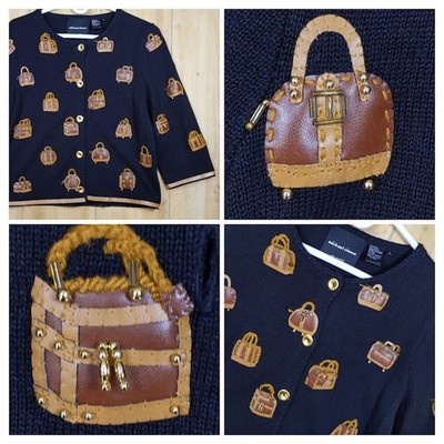 Michael Simon New York Vintage Handbag Luggage Cardigan Sweater M Ramie Cotton