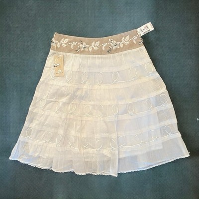 New Think Tank Cotton Eyelet A Line Boho Beaded Skirt Size 10