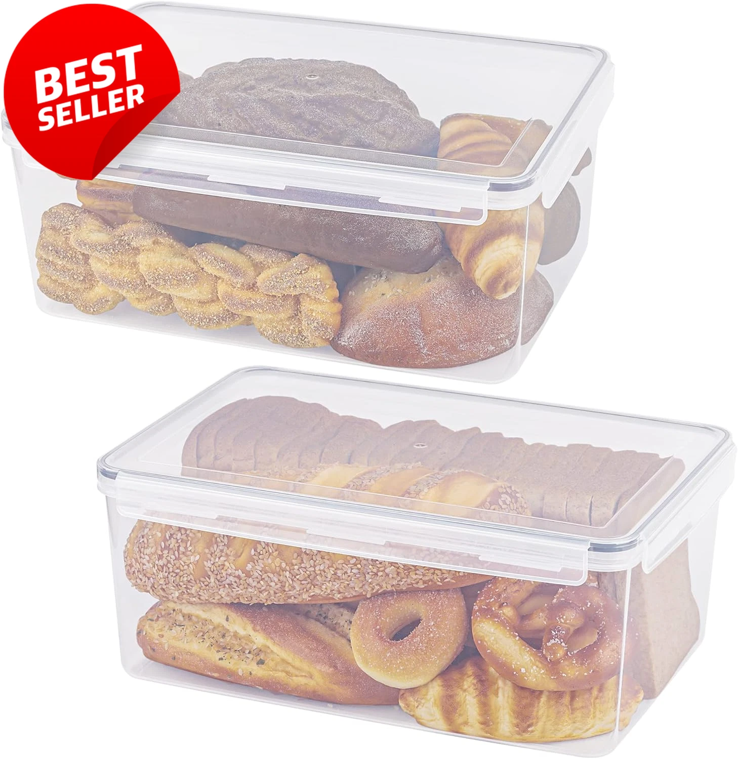 2 Pack Large Bread Box Airtight Plastic Bread Storage Container 11.6Qt - US