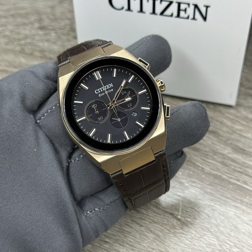 NUOVO✅$625✅ Orologio Uomo Citizen Eco-Drive Axiom SC Pelle Crono Data CA4583-01E - Foto 12 di 19