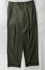 Vintage Corbin For Nordstrom Mens Dark Green Flat Front Straight Leg Dress Pants