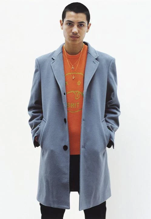 Loro Piana Supreme 17AW Wool Overcoat Chester Coat Leopard Blue M L94cm  W55cm