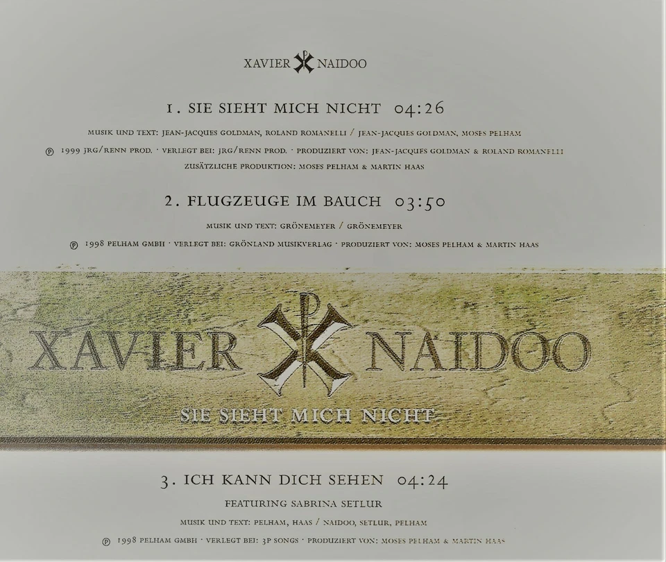 Sie Sieht Mich Nicht [Import Single] by Xavier Naidoo (Cd 1998) [3 trk] MINT - Image 2 of 2