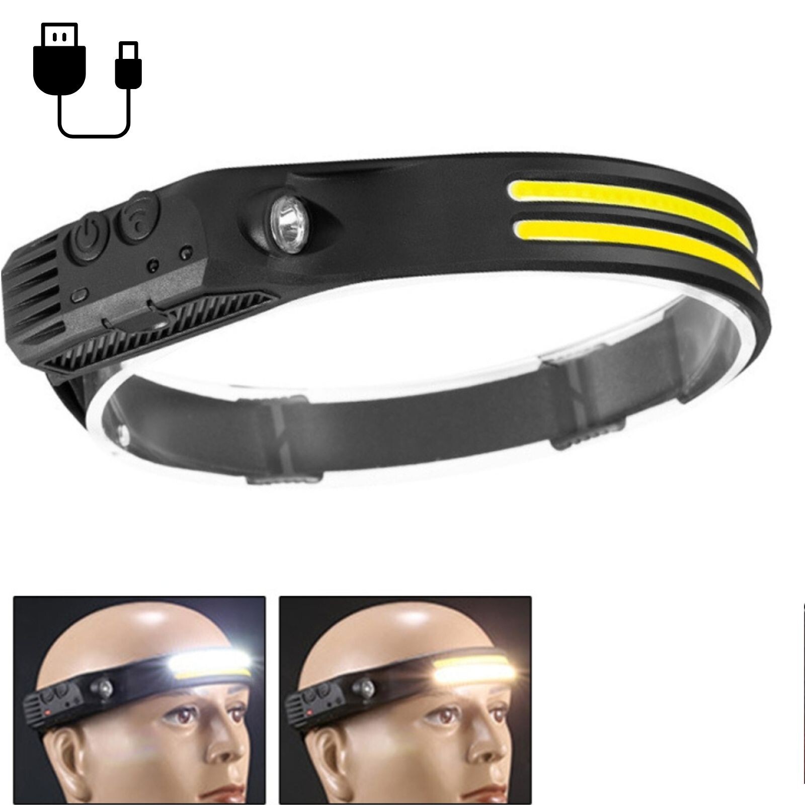 USB Rechargeable Headlamp Headlight 2 COB White Warm Flashlight Outdoor Motion