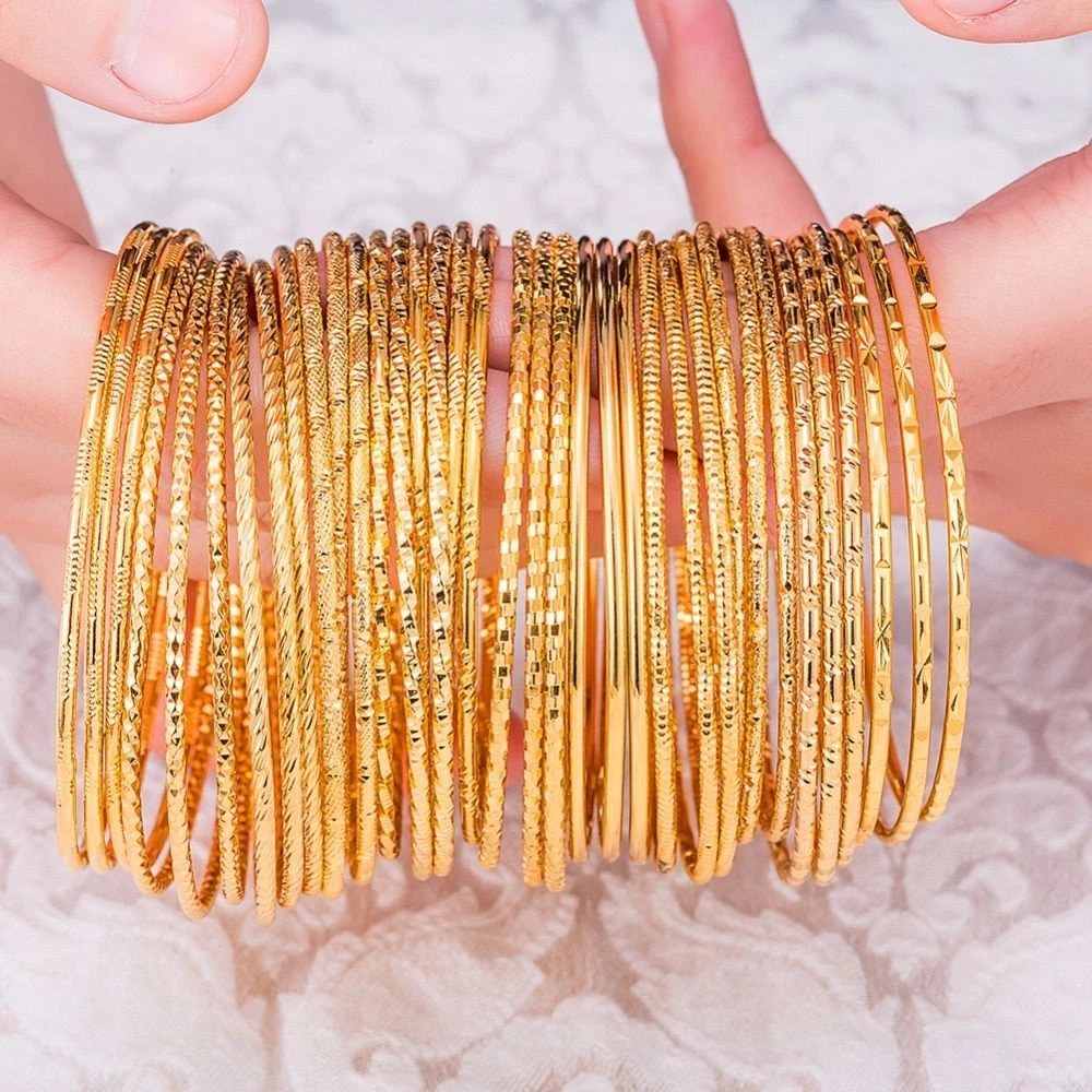 Thin Luxury Round Bracelets 2MM Dubai Gold Bangles Women Fashion Jewelry 1 PC