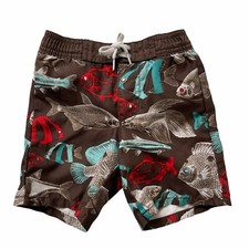 Old Navy Swim Trunks Infant Boys size 12M Brown Fish Print with Red White Aqua