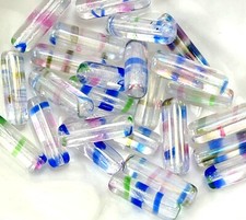 Tube Beads, Striped, 14 x 4 mm, Czech Crystal Glass Tube Beads, 25 Pieces