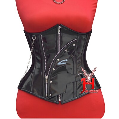 Victorian Vintage Bustier Underbust Steel Boned Zip Closure PVC Corsets Hi-95