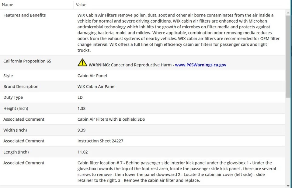 WIX Cabin Air Filter For AUDI A4 2008-2016 L4-1.8L - Image 3 of 4