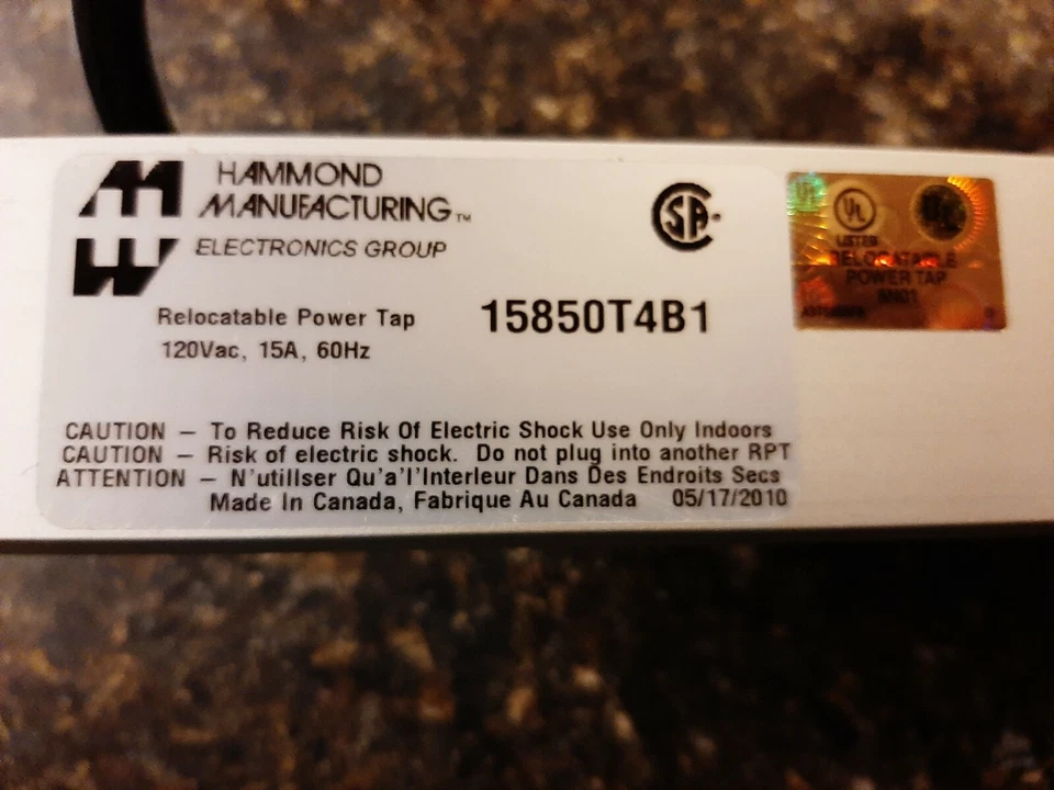 Brand new in original box...Hammond 15' Vertical 4 Outlet Electrical Power Strip - Image 3 of 4